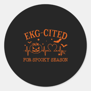 Heartbeat Ekg Cited Spooky Cardiac Nurse Pumpkin H Classic Round Sticker