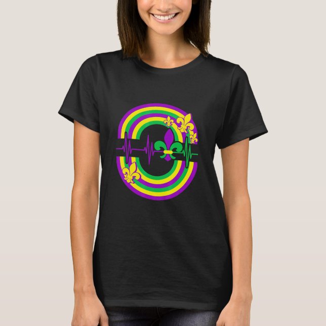 Heartbeat Fleur De Lis Mardi Gras New Orleans Bead T-Shirt (Front)