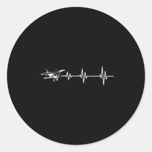 Heartbeat Flying Plane Pulse Line Retro Prop Aircr Classic Round Sticker