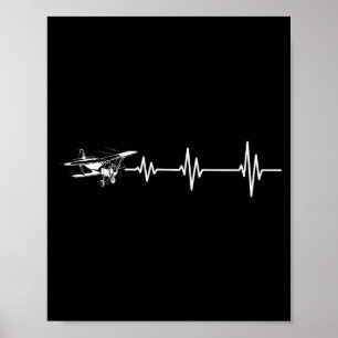 Heartbeat Flying Plane Pulse Line Retro Prop Aircr Poster