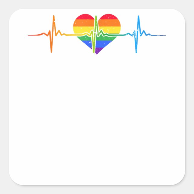 Heartbeat Gay LGBTQ Heartbeat Lovely Pride Lesbian Square Sticker (Front)