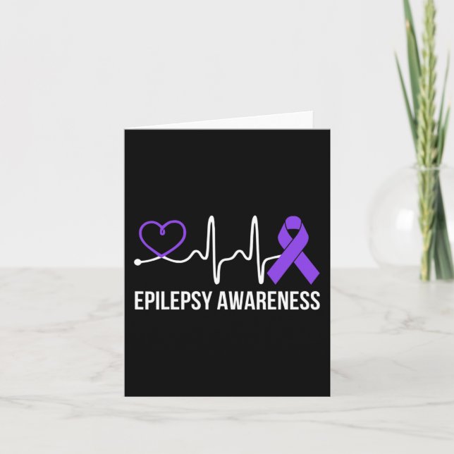 Heartbeat Heart Epilepsy Awareness Epileptic Purpl Card (Front)