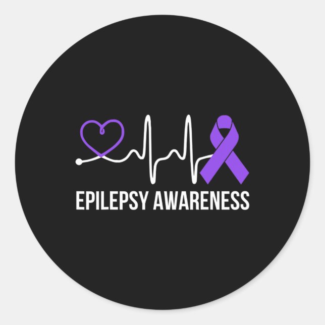 Heartbeat Heart Epilepsy Awareness Epileptic Purpl Classic Round Sticker (Front)