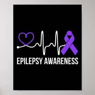Heartbeat Heart Epilepsy Awareness Epileptic Purpl Poster