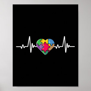 Heartbeat Heart Puzzle Autistic Autism Awareness Poster