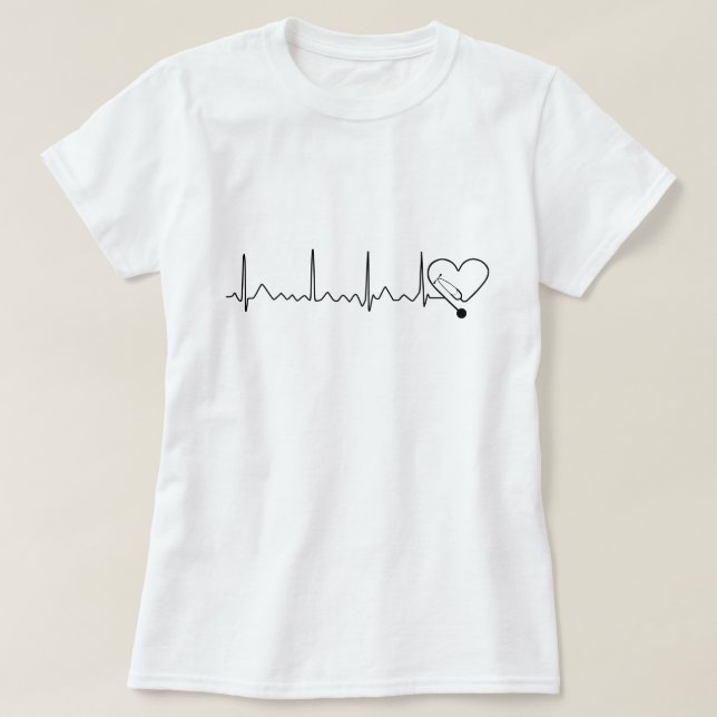 Heartbeat Heart Rate Nurse Doctor Stethoscope T-Shirt (Design Front)