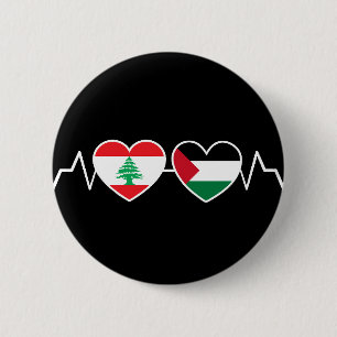 Heartbeat Lebanon Palestine Unity Flags. 6 Cm Round Badge