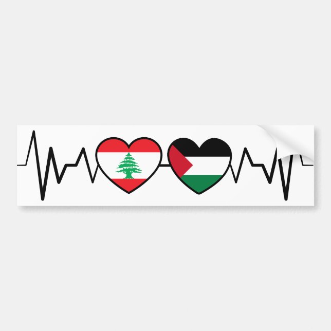 Heartbeat Lebanon Palestine Unity Flags. Bumper Sticker (Front)