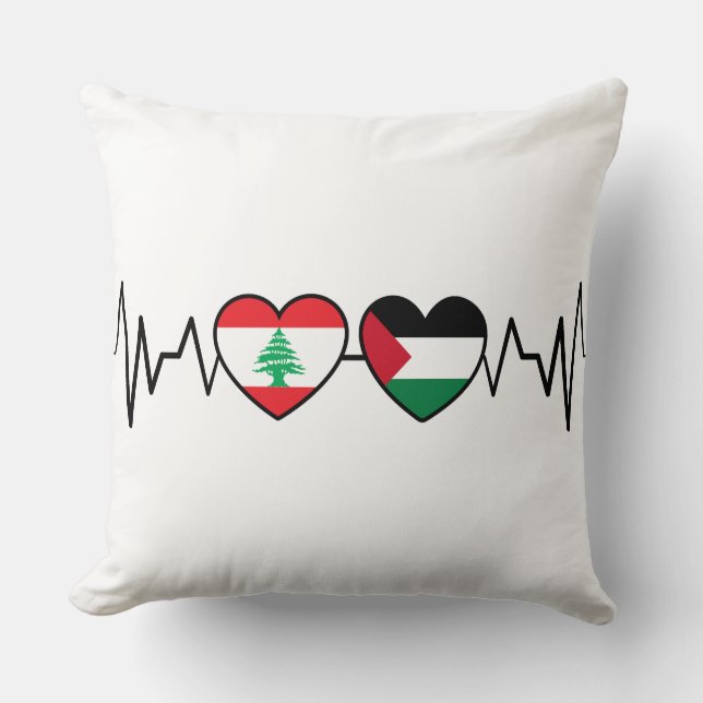 Heartbeat Lebanon Palestine Unity Flags. Cushion (Front)