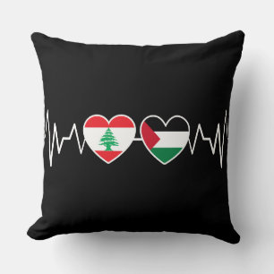 Heartbeat Lebanon Palestine Unity Flags. Cushion