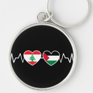 Heartbeat Lebanon Palestine Unity Flags. Key Ring