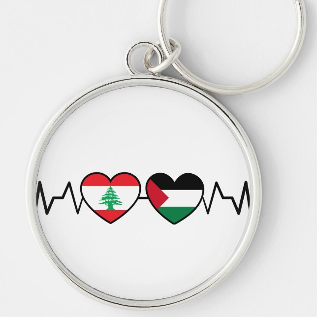 Heartbeat Lebanon Palestine Unity Flags. Key Ring (Front)