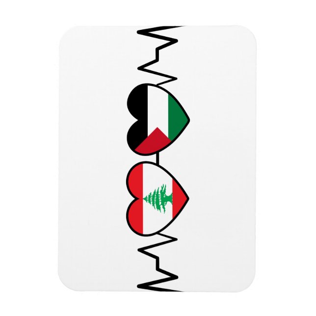 Heartbeat Lebanon Palestine Unity Flags. Magnet (Vertical)