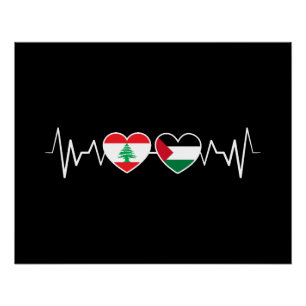 Heartbeat Lebanon Palestine Unity Flags. Poster