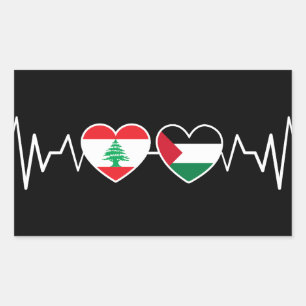 Heartbeat Lebanon Palestine Unity Flags. Rectangular Sticker