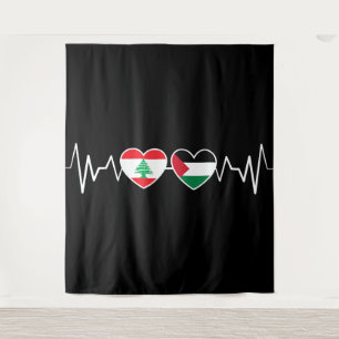 Heartbeat Lebanon Palestine Unity Flags. Tapestry