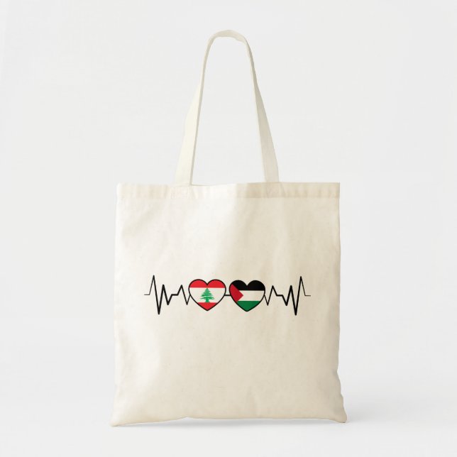 Heartbeat Lebanon Palestine Unity Flags. Tote Bag (Front)