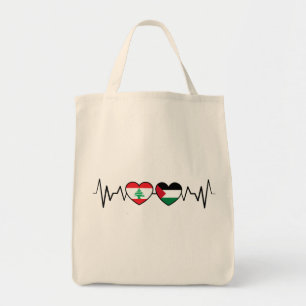 Heartbeat Lebanon Palestine Unity Flags. Tote Bag