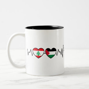 Heartbeat Lebanon Palestine Unity Flags. Two-Tone Coffee Mug