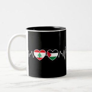 Heartbeat Lebanon Palestine Unity Flags. Two-Tone Coffee Mug
