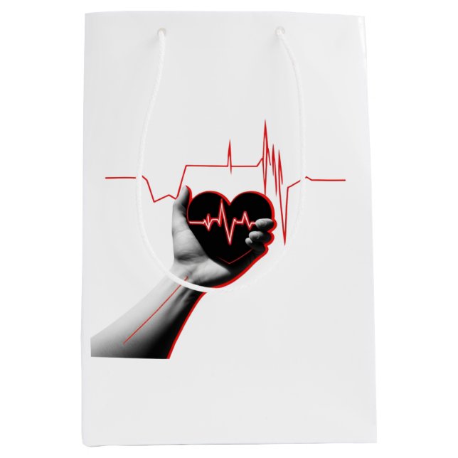 Heartbeat Love Design – Hand Holding Heart  Medium Gift Bag (Front)
