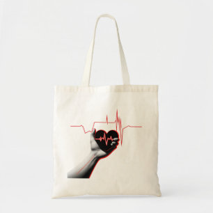 Heartbeat Love Design – Hand Holding Heart  Tote Bag