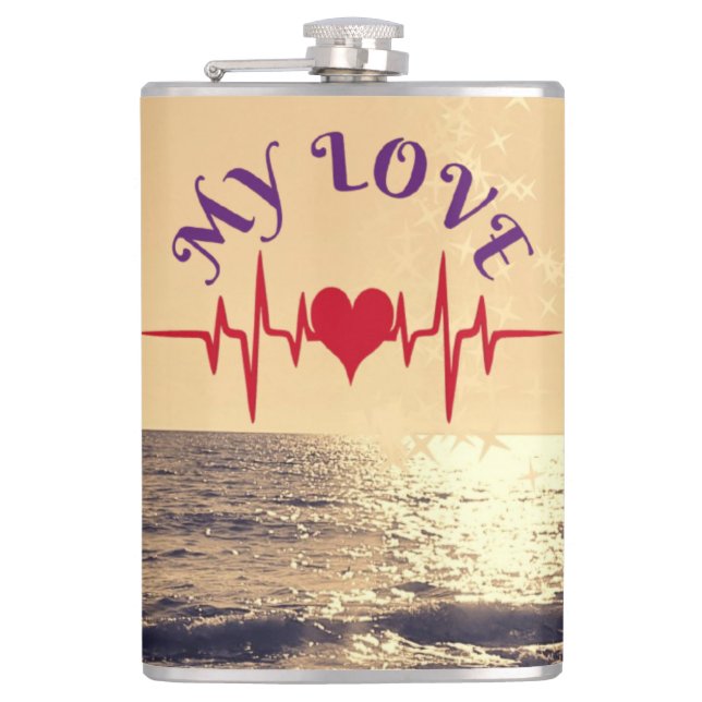 Heartbeat Love – Minimalist Romantic Design Hip Flask (Front)