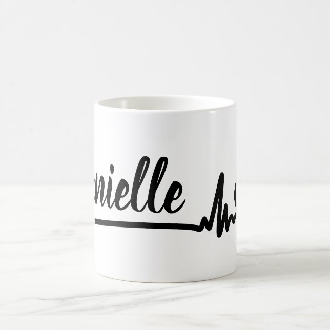 Heartbeat Love Personalised Custom Name Heart Cool Coffee Mug (Center)