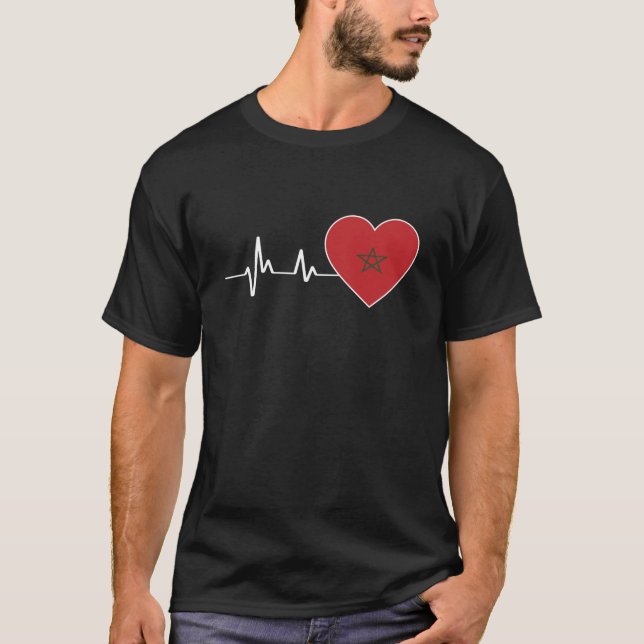 Heartbeat Morocco Flag As Moroccan Flag Symbolism T-Shirt (Front)
