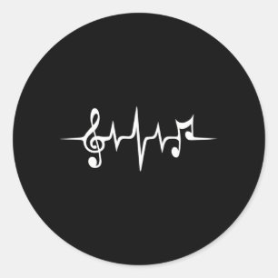 Heartbeat Music Notes Pulse Treble Clef Bass Key Classic Round Sticker