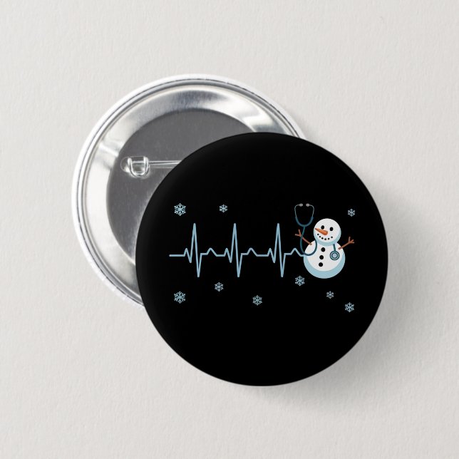 Heartbeat Nurse Snowman Christmas  6 Cm Round Badge (Front & Back)