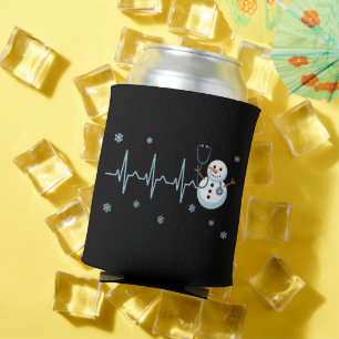 Heartbeat Nurse Snowman Christmas Can Cooler