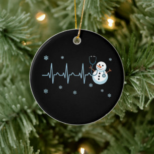 Heartbeat Nurse Snowman Christmas Ceramic Tree Decoration