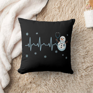 Heartbeat Nurse Snowman Christmas  Cushion