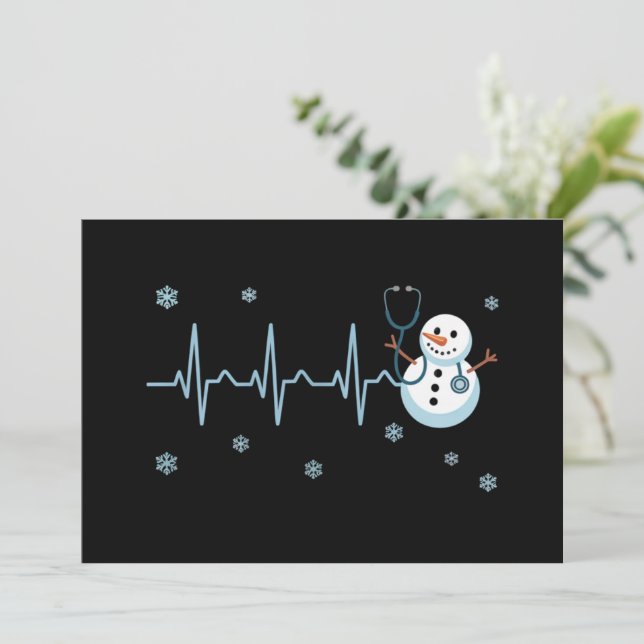 Heartbeat Nurse Snowman Christmas  Holiday Card (Standing Front)