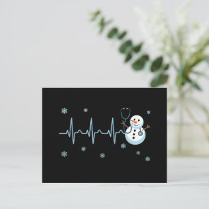 Heartbeat Nurse Snowman Christmas Holiday Postcard