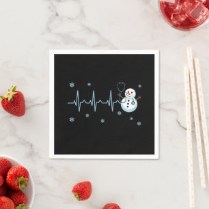Heartbeat Nurse Snowman Christmas Napkin