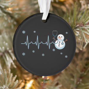 Heartbeat Nurse Snowman Christmas Ornament