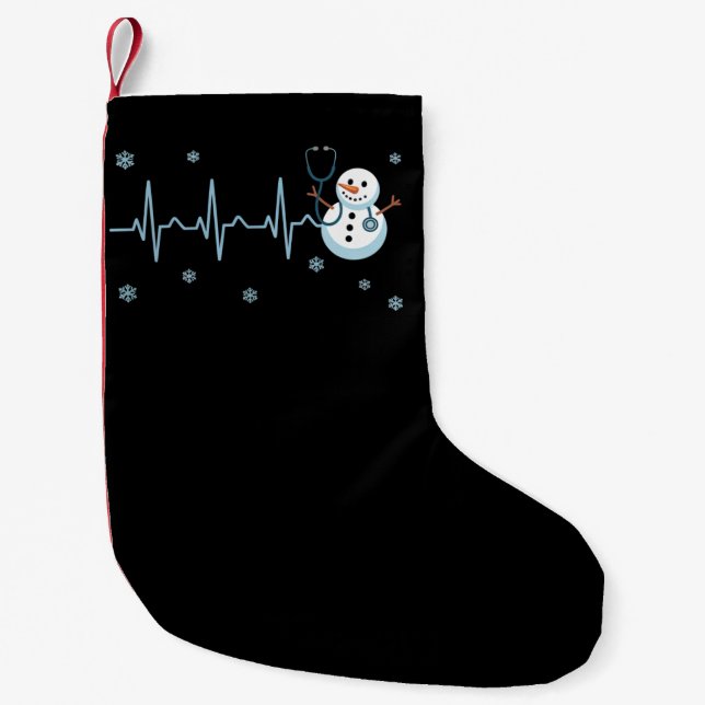 Heartbeat Nurse Snowman Christmas  Small Christmas Stocking (Front)