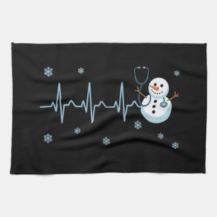 Heartbeat Nurse Snowman Christmas Tea Towel
