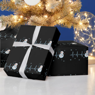 Heartbeat Nurse Snowman Christmas Wrapping Paper
