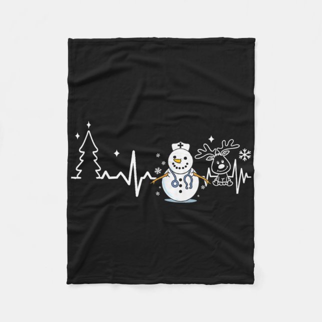 Heartbeat Nurse Snowman Nurse Christmas  Fleece Blanket (Front)