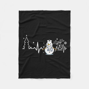 Heartbeat Nurse Snowman Nurse Christmas Fleece Blanket