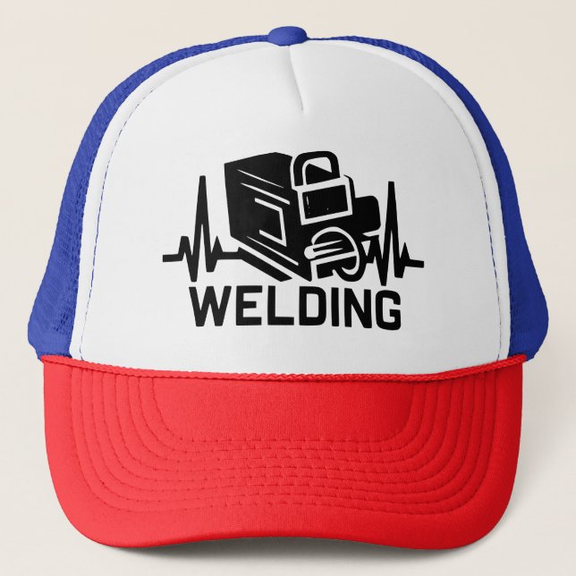 Heartbeat of a Welder - Welding Trade Pulse Design Trucker Hat (Front)