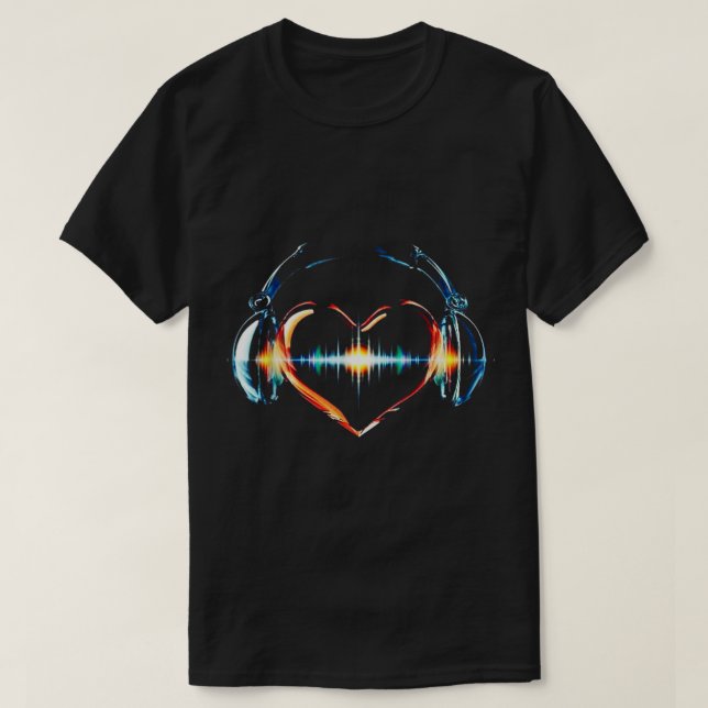 Heartbeat of Music | Neon DJ Soundwave Art T-Shirt (Design Front)
