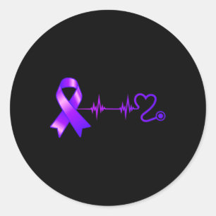 Heartbeat Opioid Ribbon Opioid Overdose Awareness  Classic Round Sticker