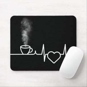 Heartbeat Pattern With Steaming Cup of Coffee Mouse Mat