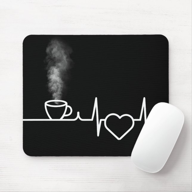 Heartbeat Pattern With Steaming Cup of Coffee Mouse Mat (With Mouse)