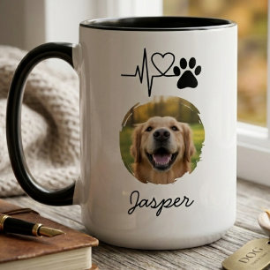 Heartbeat Paw Print Pet Photo Mug