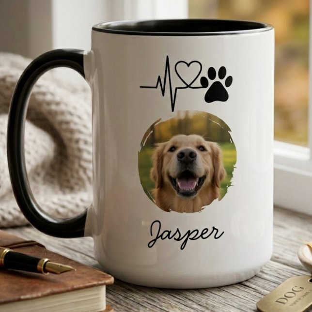 Heartbeat Paw Print Pet Photo Mug (Pet photo mug)